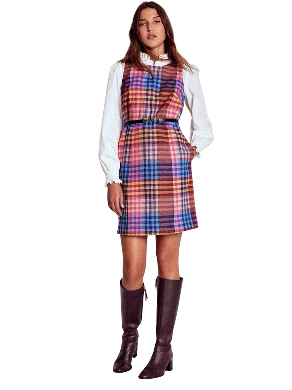 Boden Annie Check Shift Dress in the Rainbow Multigingham SZ 10R